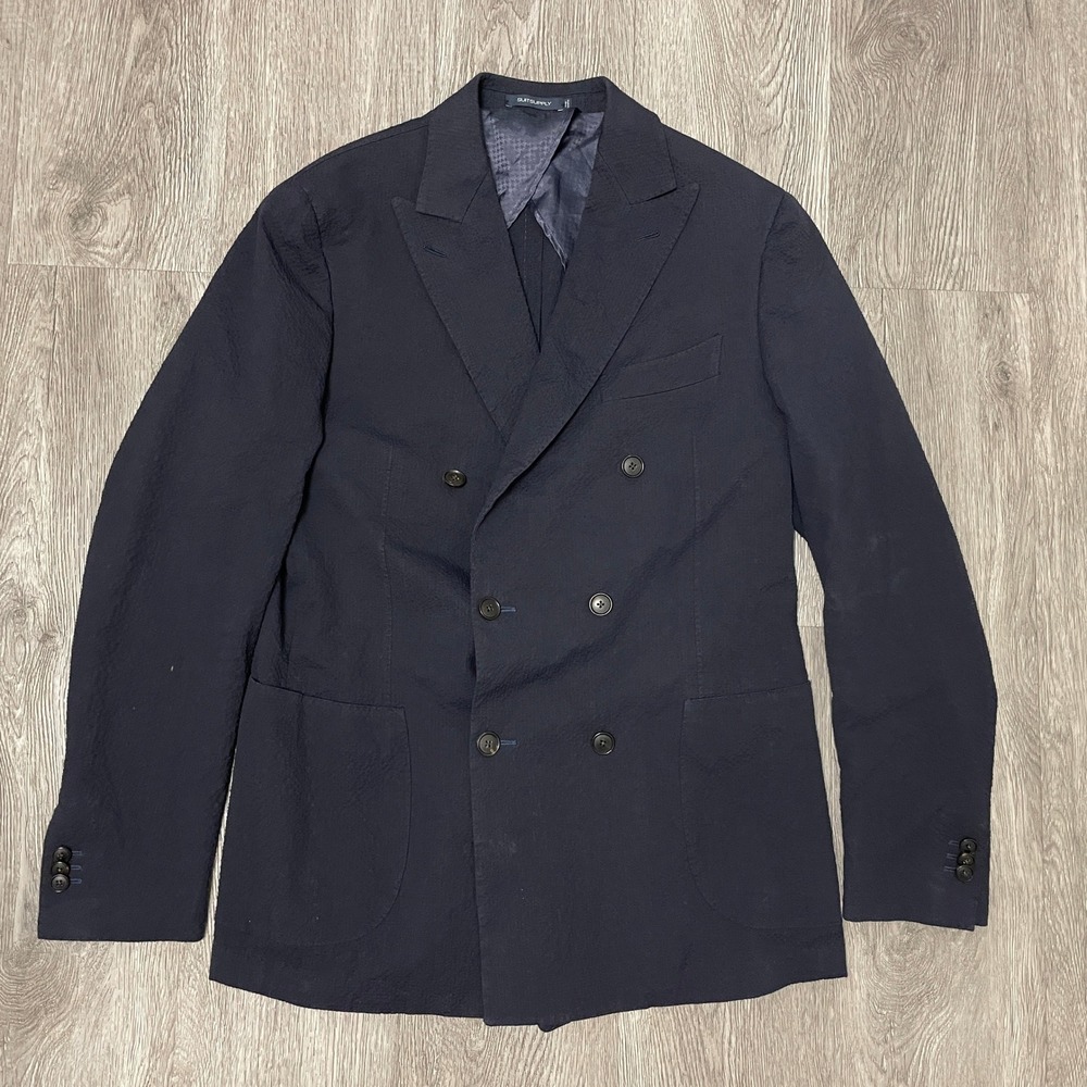 Suitsupply Blazer Men 42R Blue La Spalla Double Breasted Seersucker Sport Coat